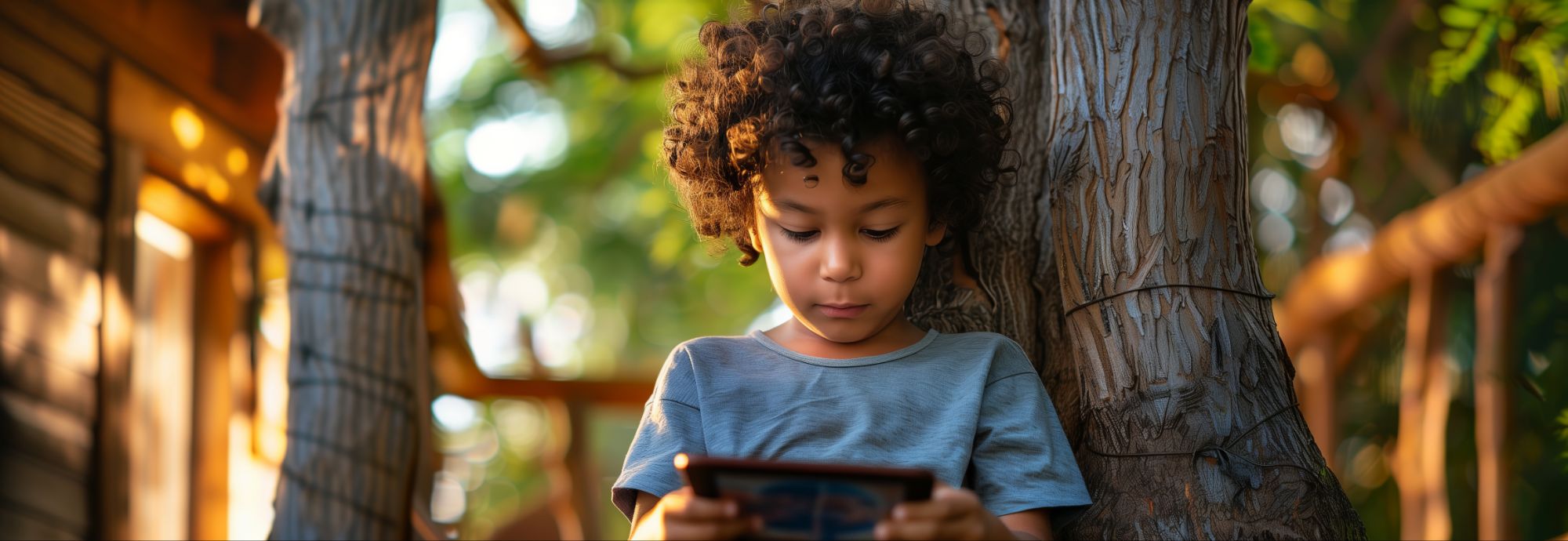 Vecteezy a young boy is sitting in a tree with a tablet 568287456219046732717299084.jpeg