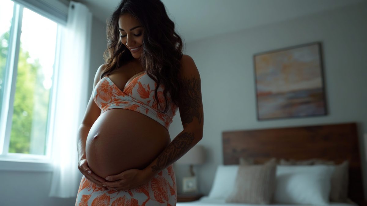 Vecteezy a pregnant woman in an orange and white dress 69069626 scaled.jpg