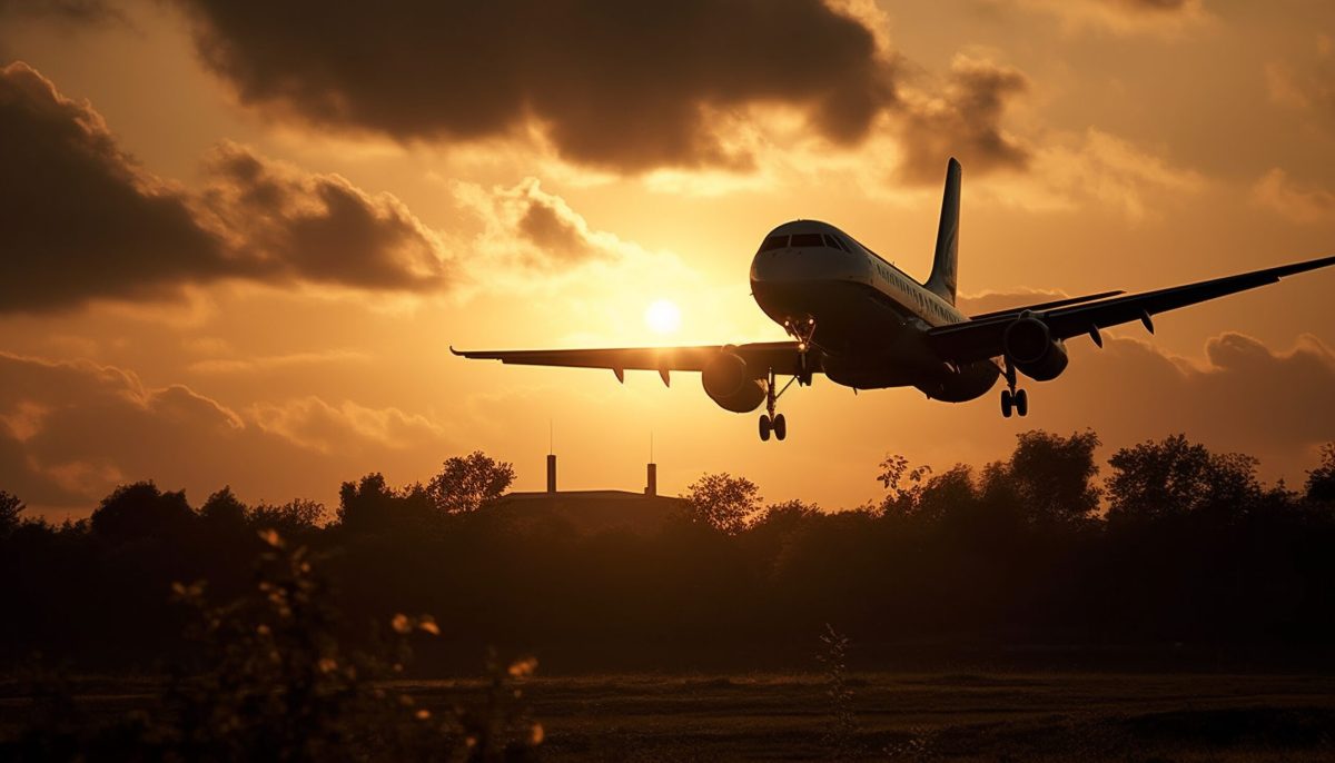 Vecteezy flying commercial airplane at sunset taking off into the 25187601 5 scaled.jpg