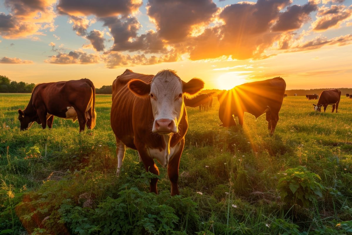 Vecteezy ai generated cows grazing at sunset on a farm 41422996 scaled.jpeg
