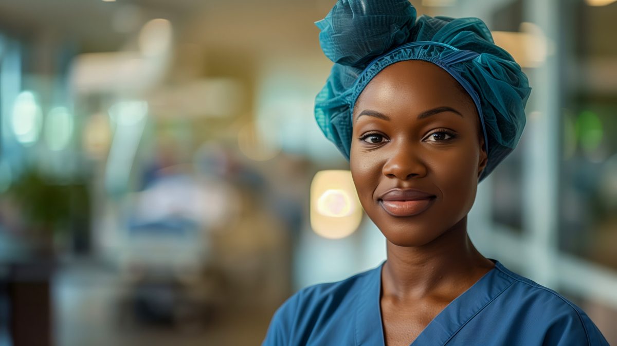 Vecteezy portrait of a confident african female nurse in scrubs at a 46987916 scaled.jpeg