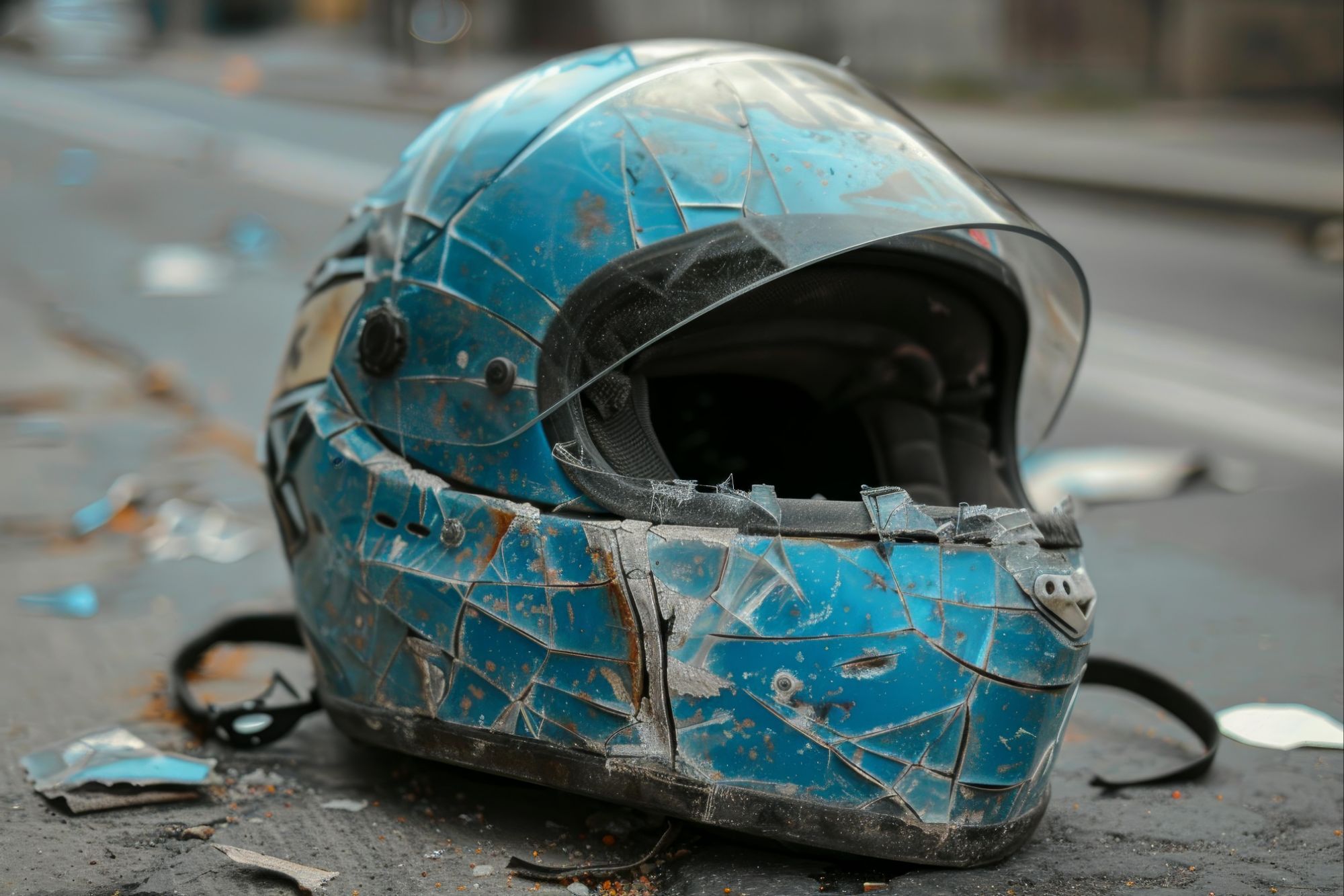Vecteezy broken motorcycle helmet lying on asphalt after traffic 47330369 4974664576073813031.jpg