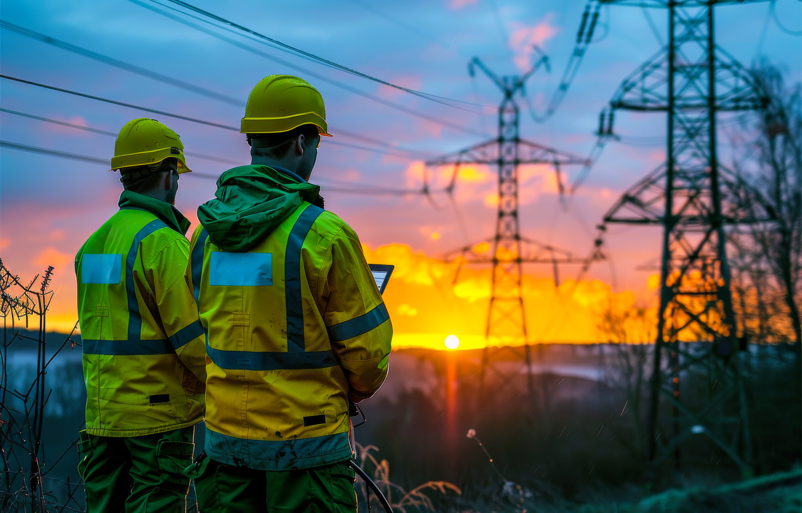 Vecteezy two workers in high vis jackets stand in front of sunset and 46369335 scaled.jpg